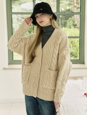 Cozy alpaca long knit cardigan - beige