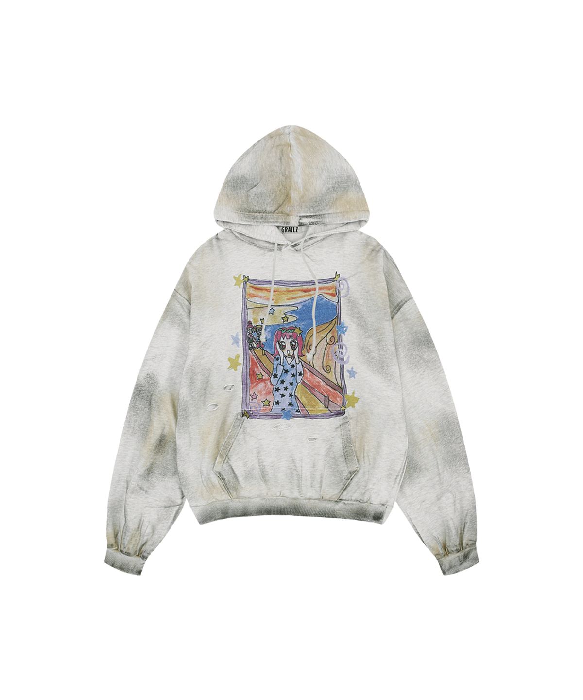 그레일즈(GRAILZ) [SOULPUSSSYCAT X GRAILZ] PARODY DIRTY HOODIE [MELANGE GRAY]