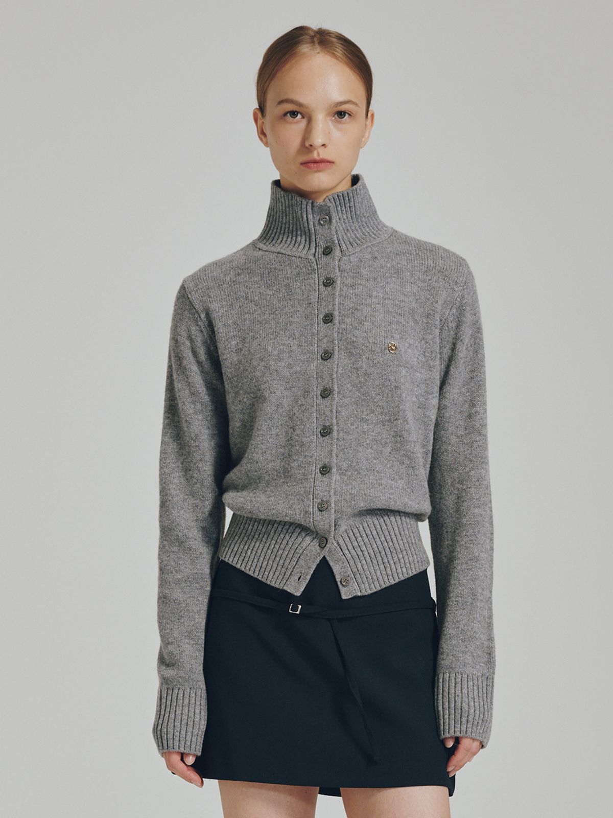 누브(NOUVE) 터틀넥 울 가디건 - 멜란지 그레이 / Tultleneck Wool Cardigan - M. Gray