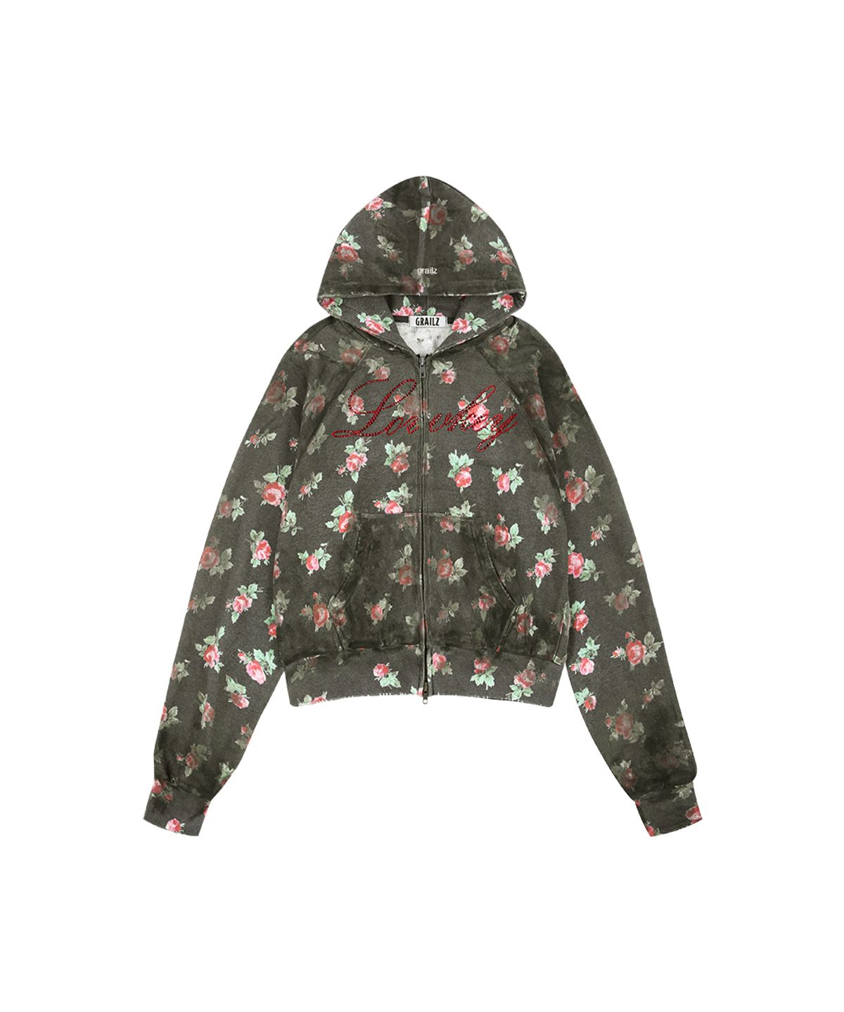 그레일즈(GRAILZ) FLOWER DIRTY ZIP HOODIE [CHARCOAL]