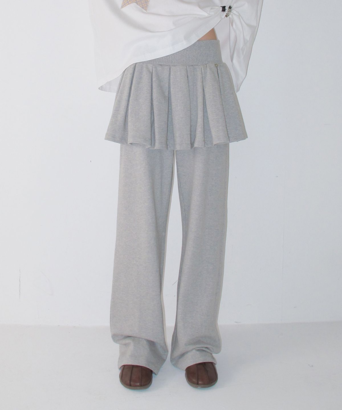 론론(RONRON) PEPLUM RUFFLE PANTSKIRT MELANGE GREY