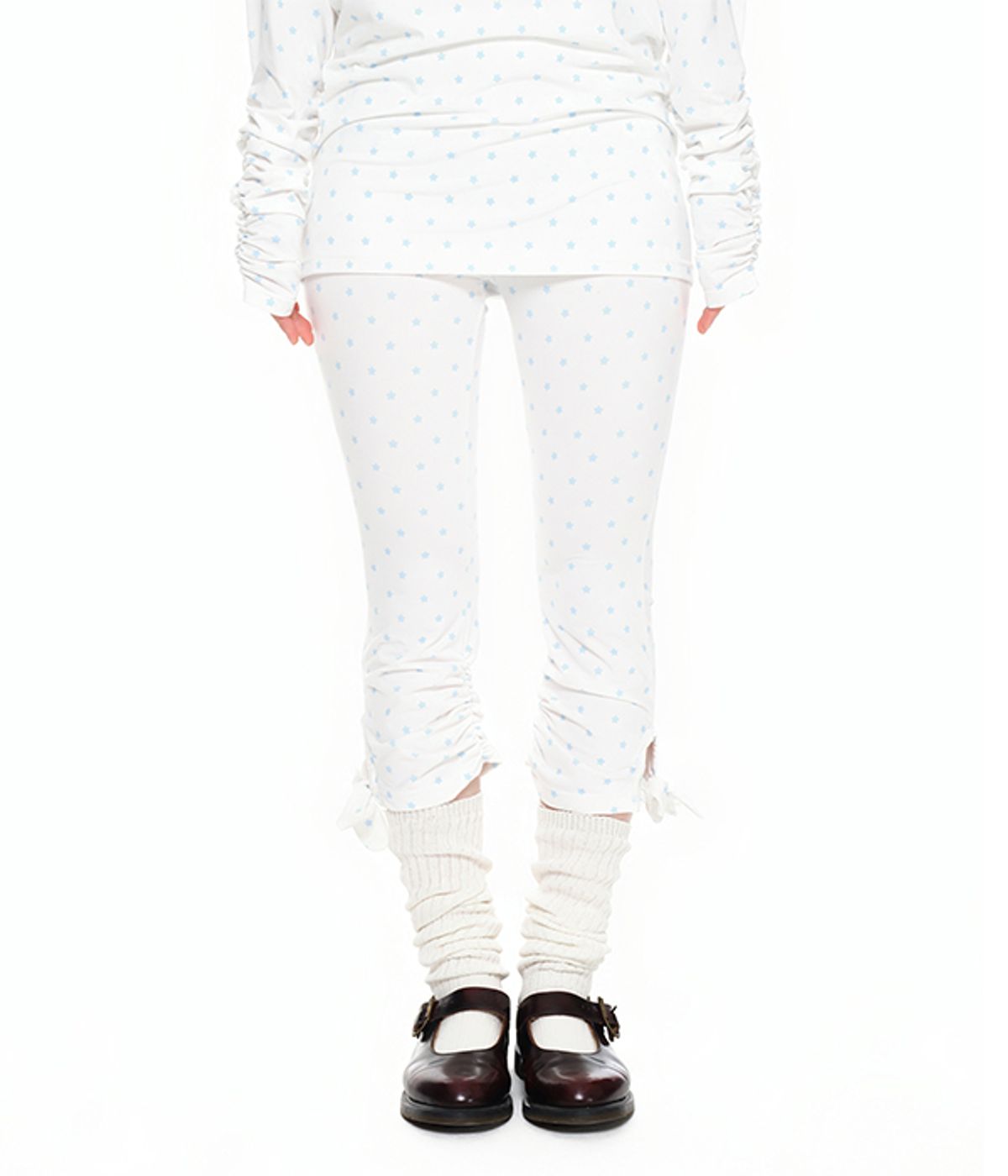 유쓰배쓰(YOUTHBATH) Ribbon-Tie Cropped Leggings_Star white