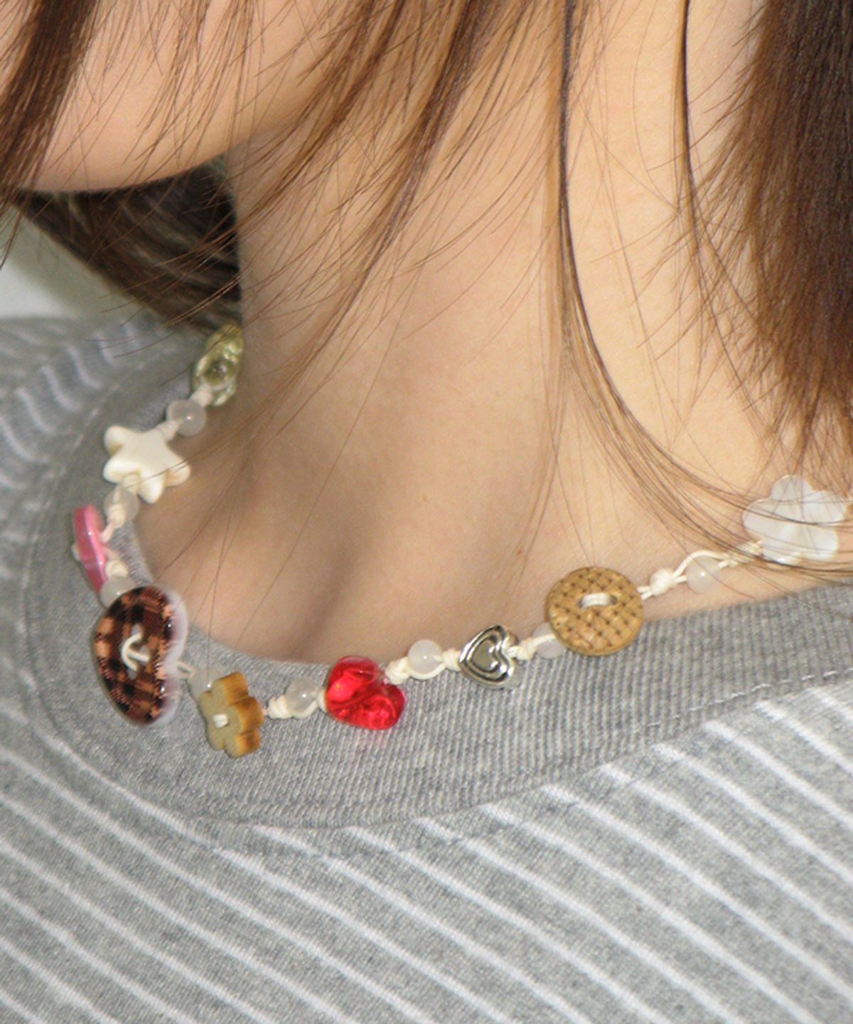 론론(RONRON) HEART MIX BUTTON BEADS NECKLACE