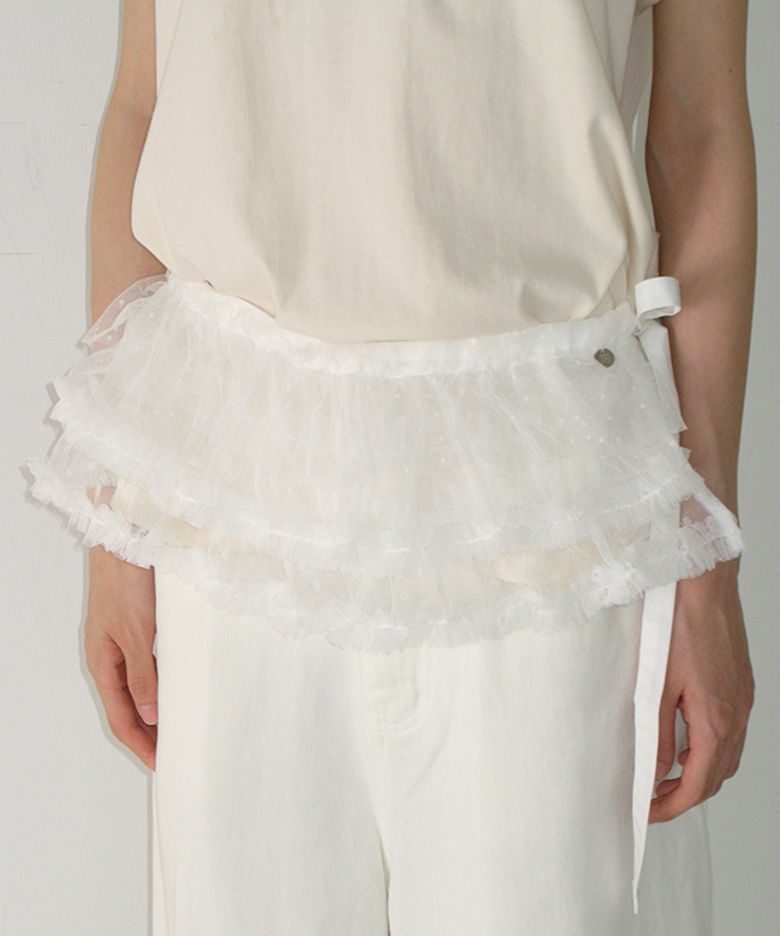 FLUFFY DOT RUFFLE MESH BELT WHITE