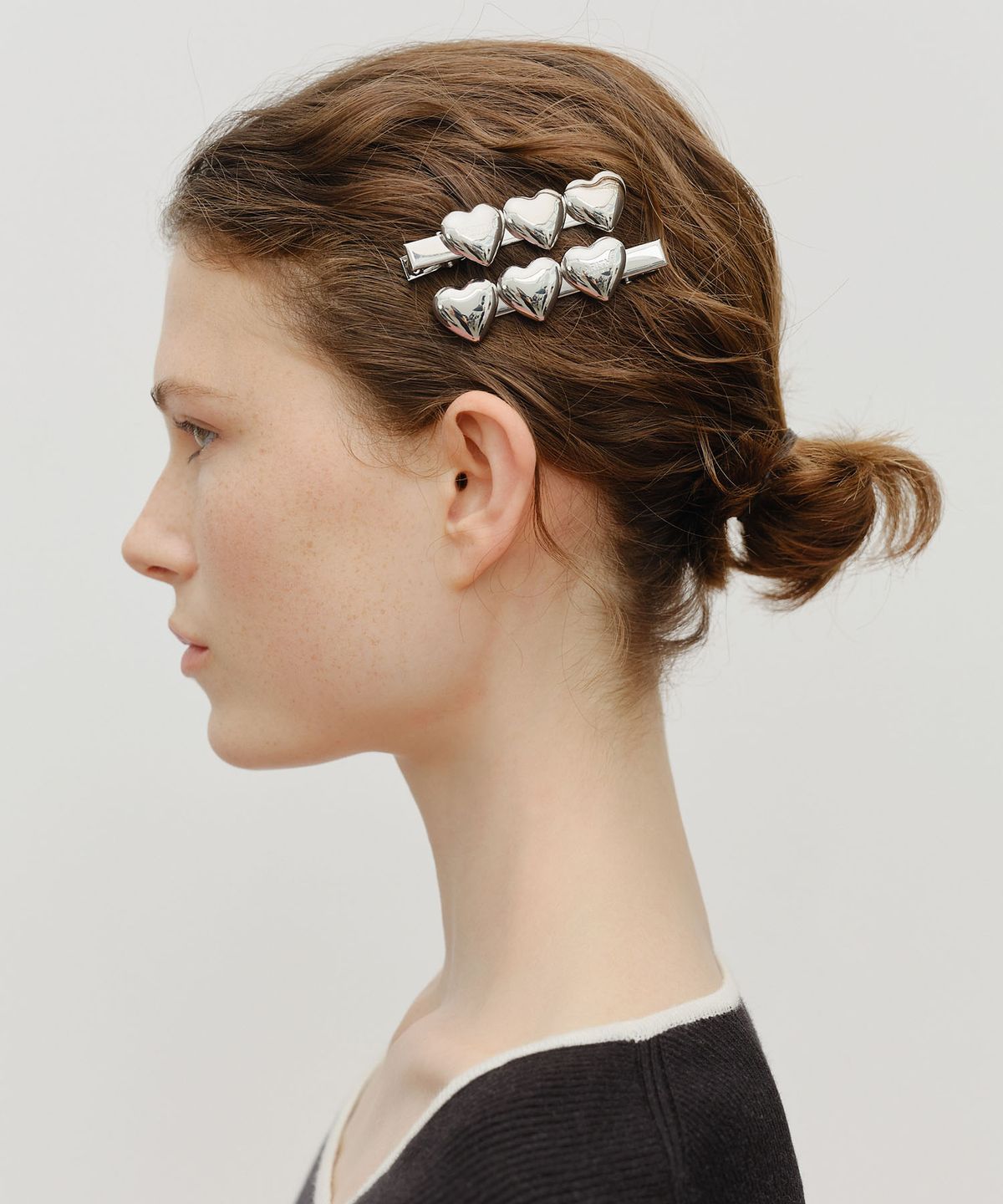 마리떼 프랑소와 저버(MARITHÉ + FRANҪOIS GIRBAUD) REGULAR LOGO HEART METAL HAIR PIN 2PACK silver