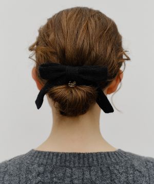 KNIT RIBBON HAIR PIN black