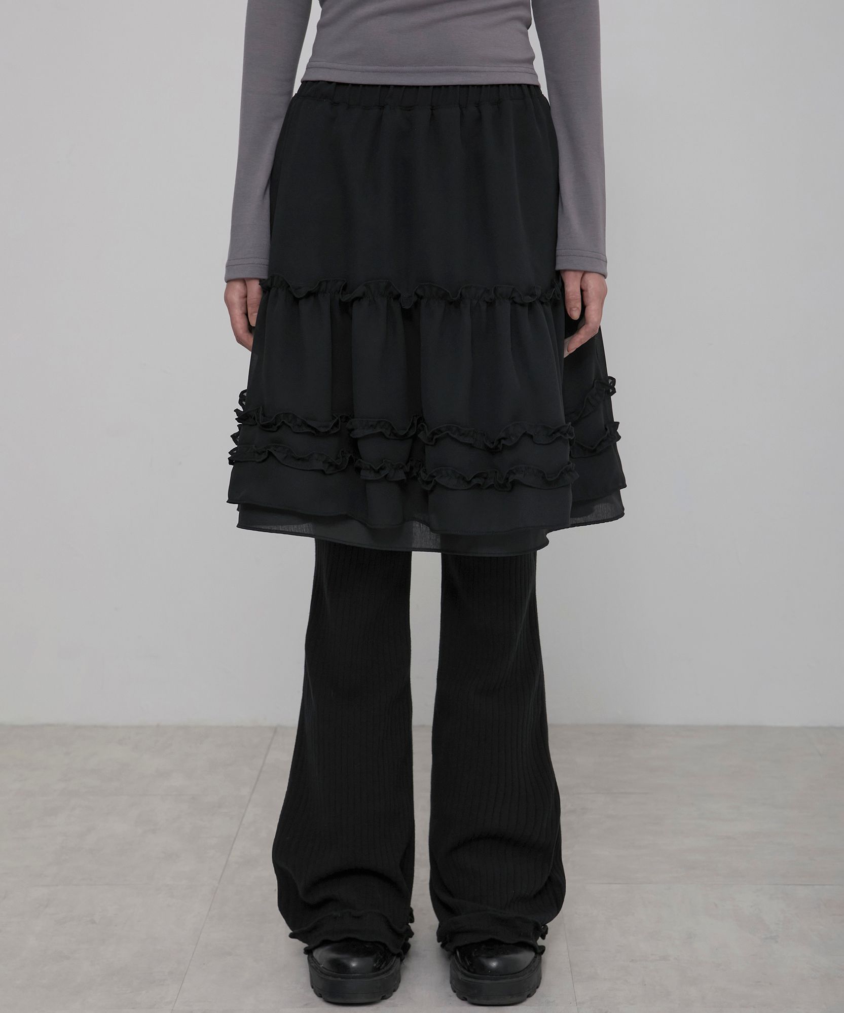 MUSINSA公式 | FLAREUP 3-Layered Ruffle Skirt Pants (FL-260_Black)