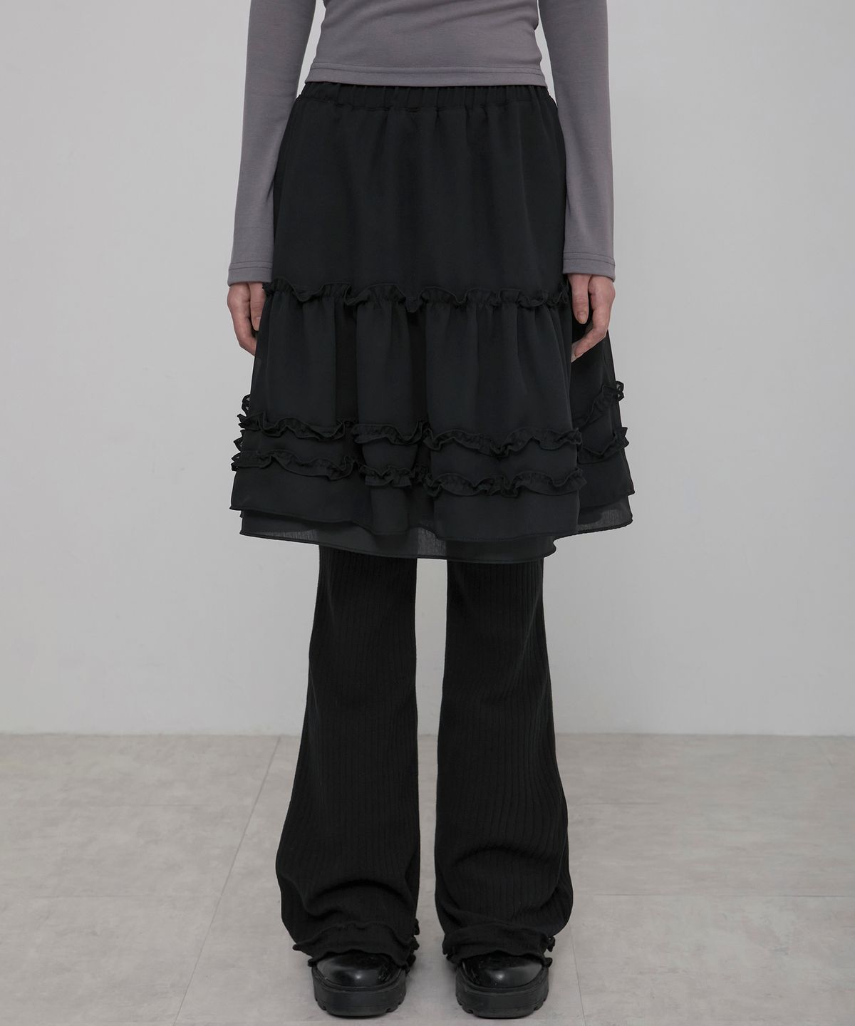 플레어업(FLAREUP) 3-Layered Ruffle Skirt Pants (FL-260_Black)