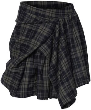 Asymmetrical Draped Layered Skirt (FL-252_Checkered)