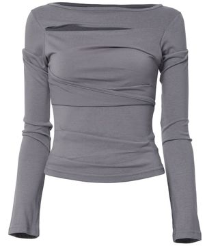 Asymmetrical Draped Long Sleeve (FL-195_Gray)