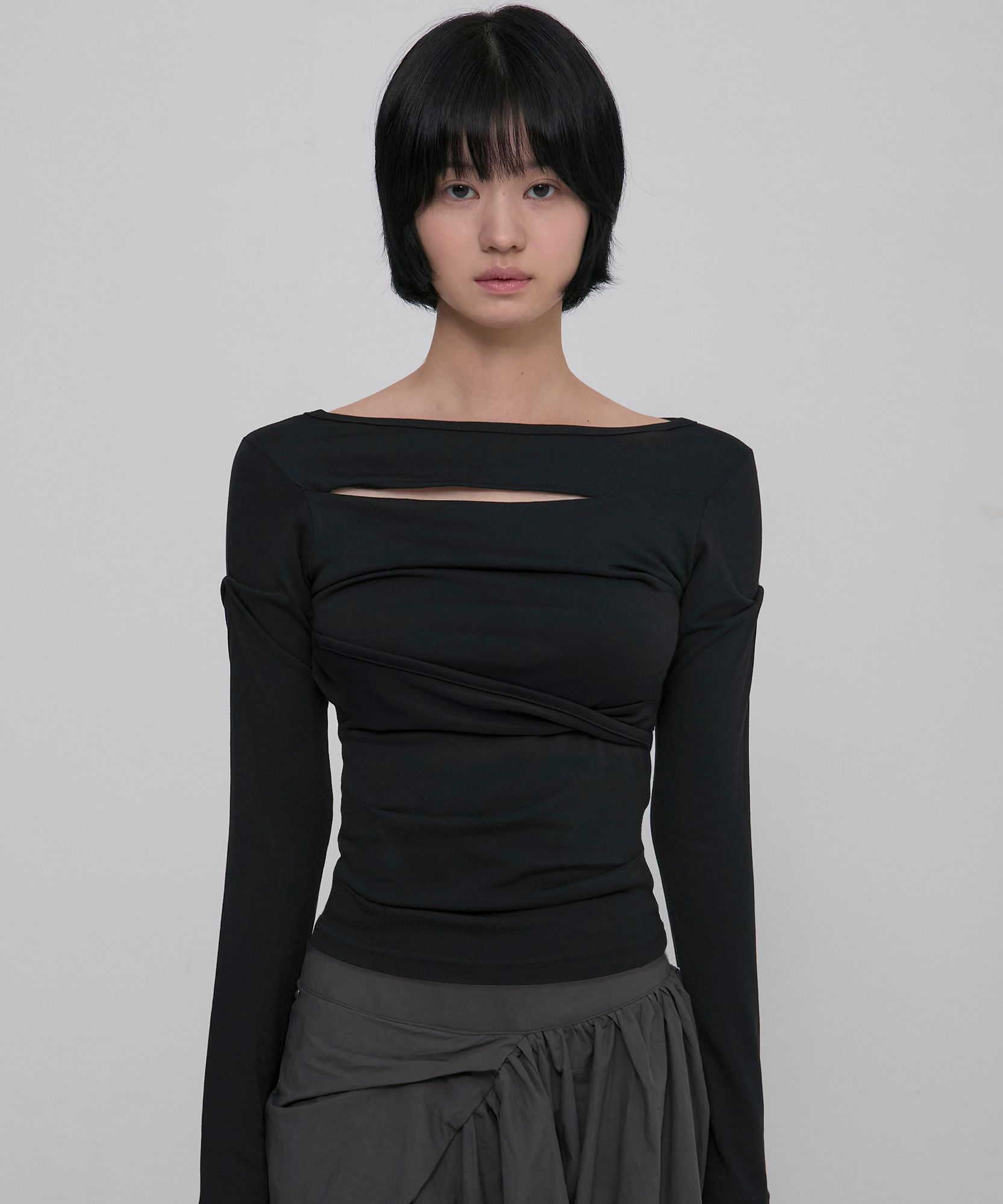 MUSINSA | FLAREUP Asymmetrical Draped Long Sleeve (FL-195_Black)