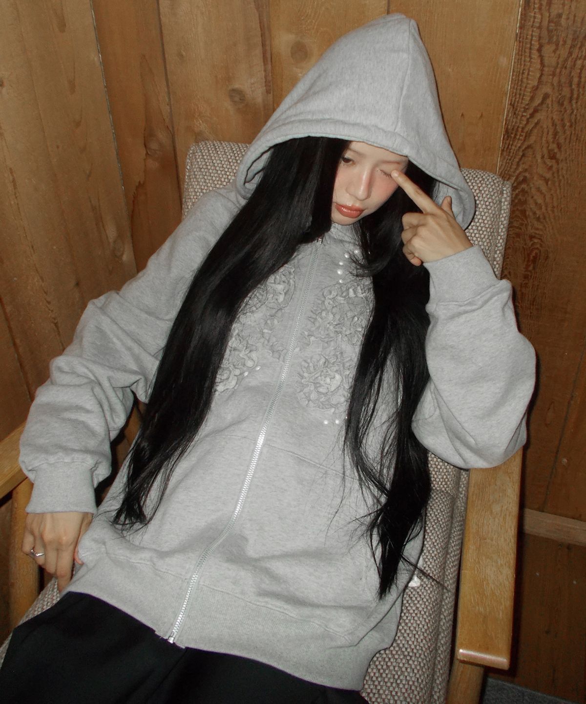 플레어업(FLAREUP) Ruffle Zip Hoodie (FL-193_Gray)