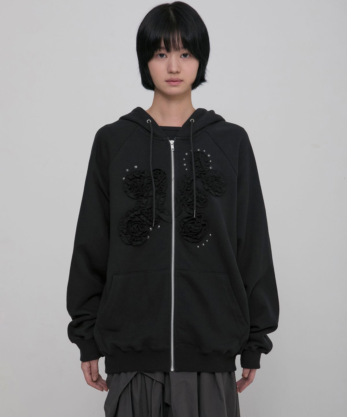 플레어업(FLAREUP) Ruffle Zip Hoodie (FL-193_Black)