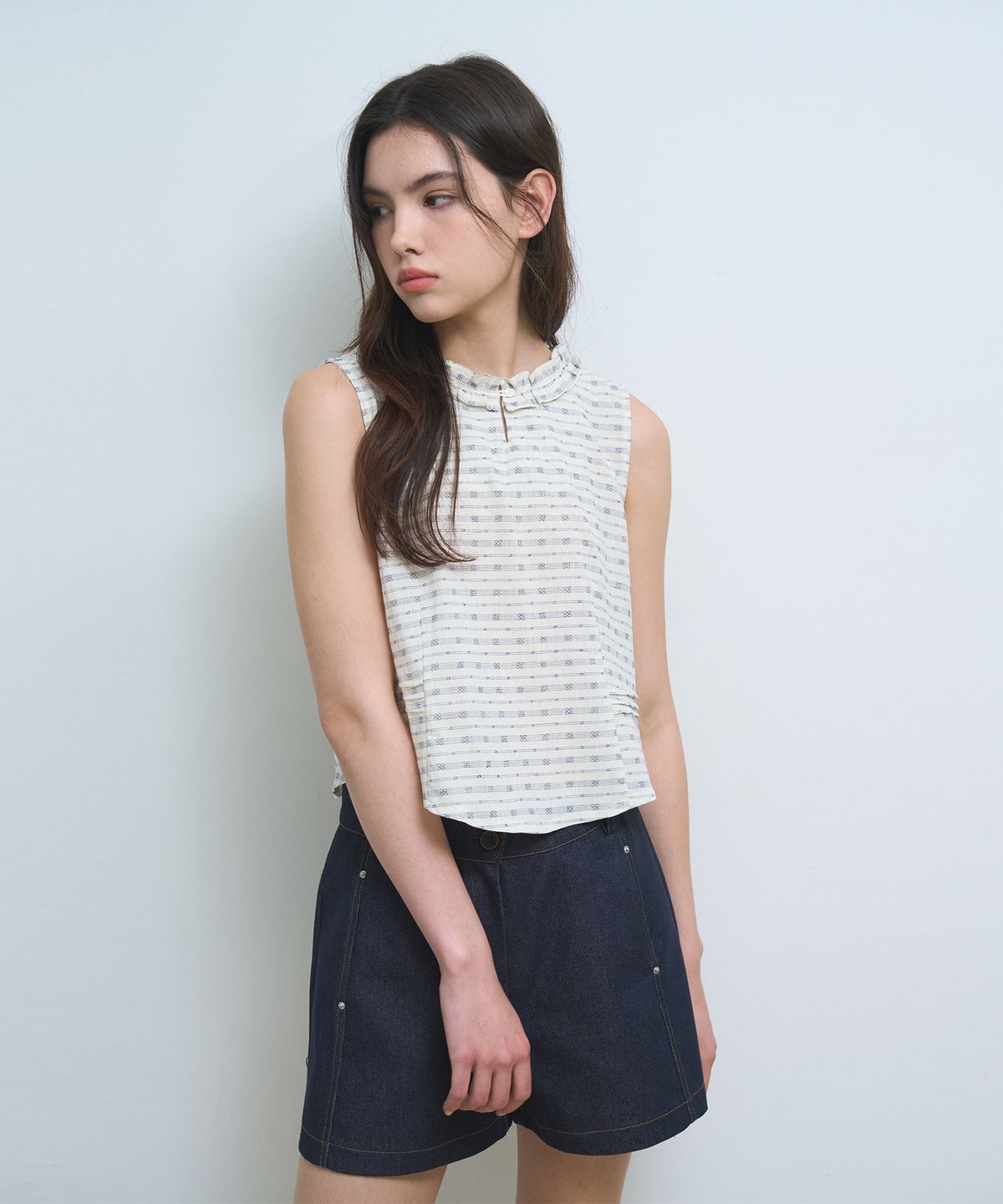 포에트서울(POETSEOUL) vintage frill sleeveless blouse_navy