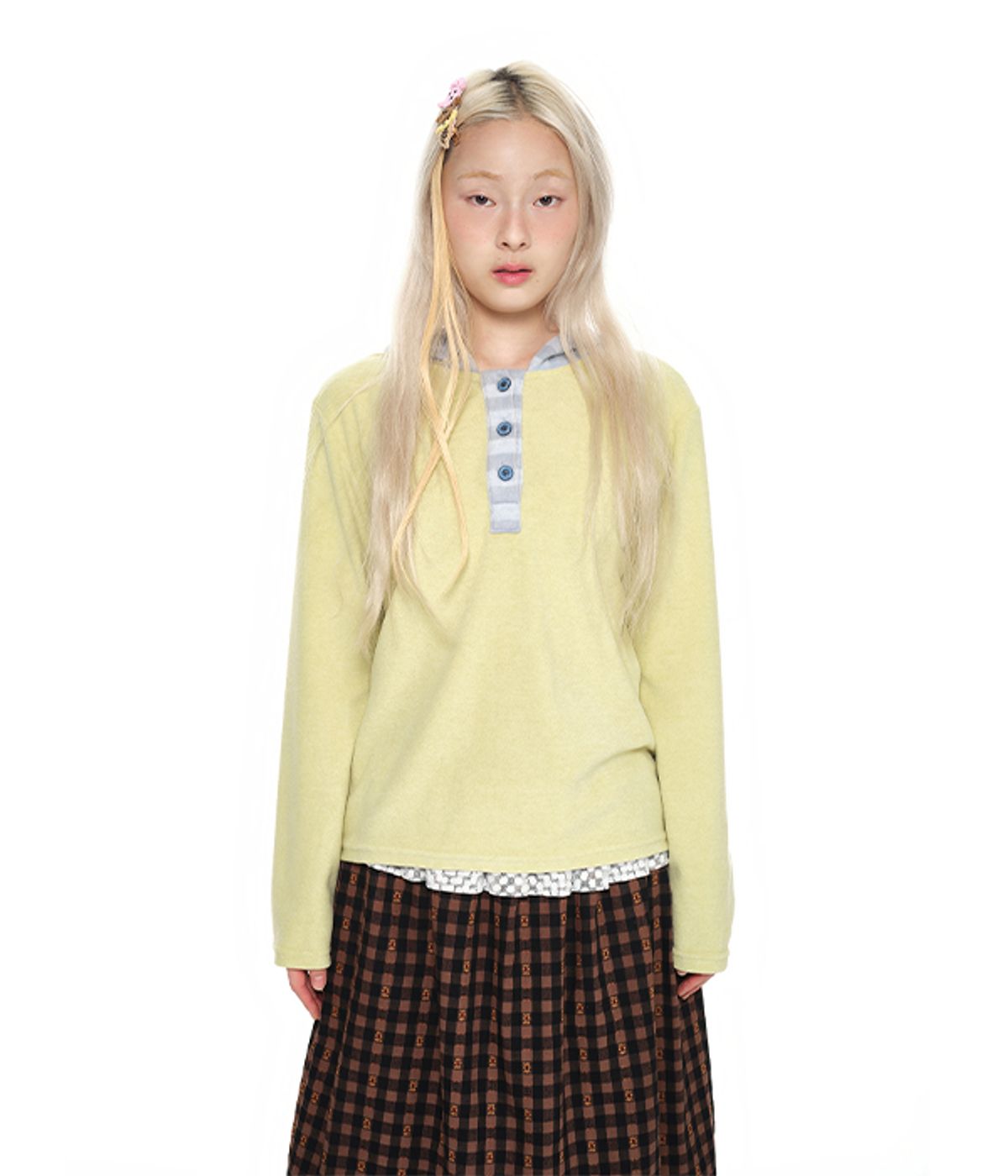 유쓰배쓰(YOUTHBATH) Hooded Henley Tee _lime