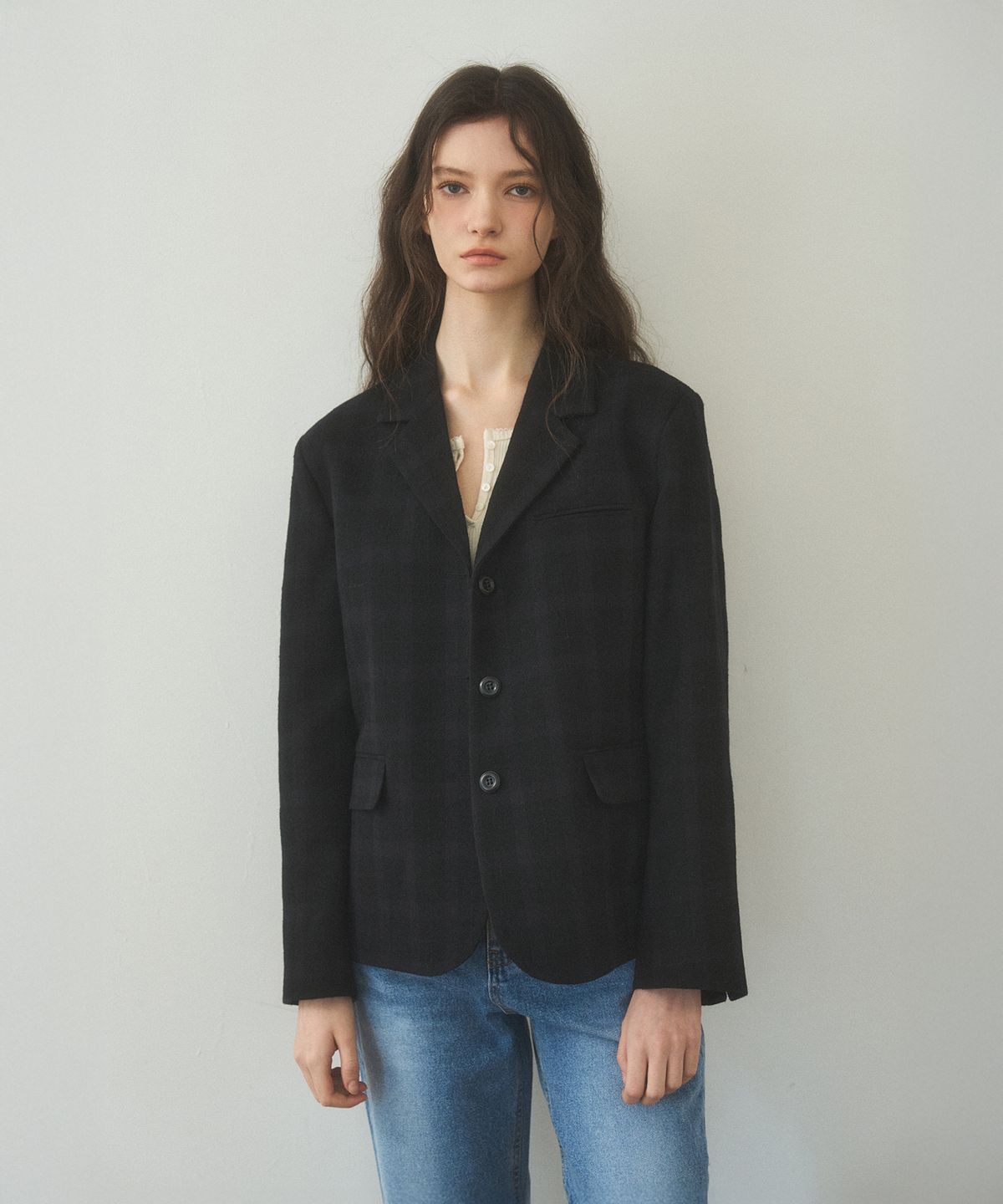 포에트서울(POETSEOUL) soft checkered wool jacket_navy