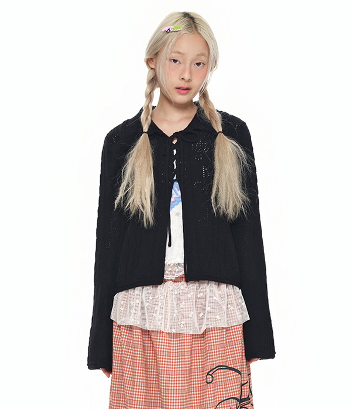 유쓰배쓰(YOUTHBATH) Lace-Up Shawl Collar Cardigan_black