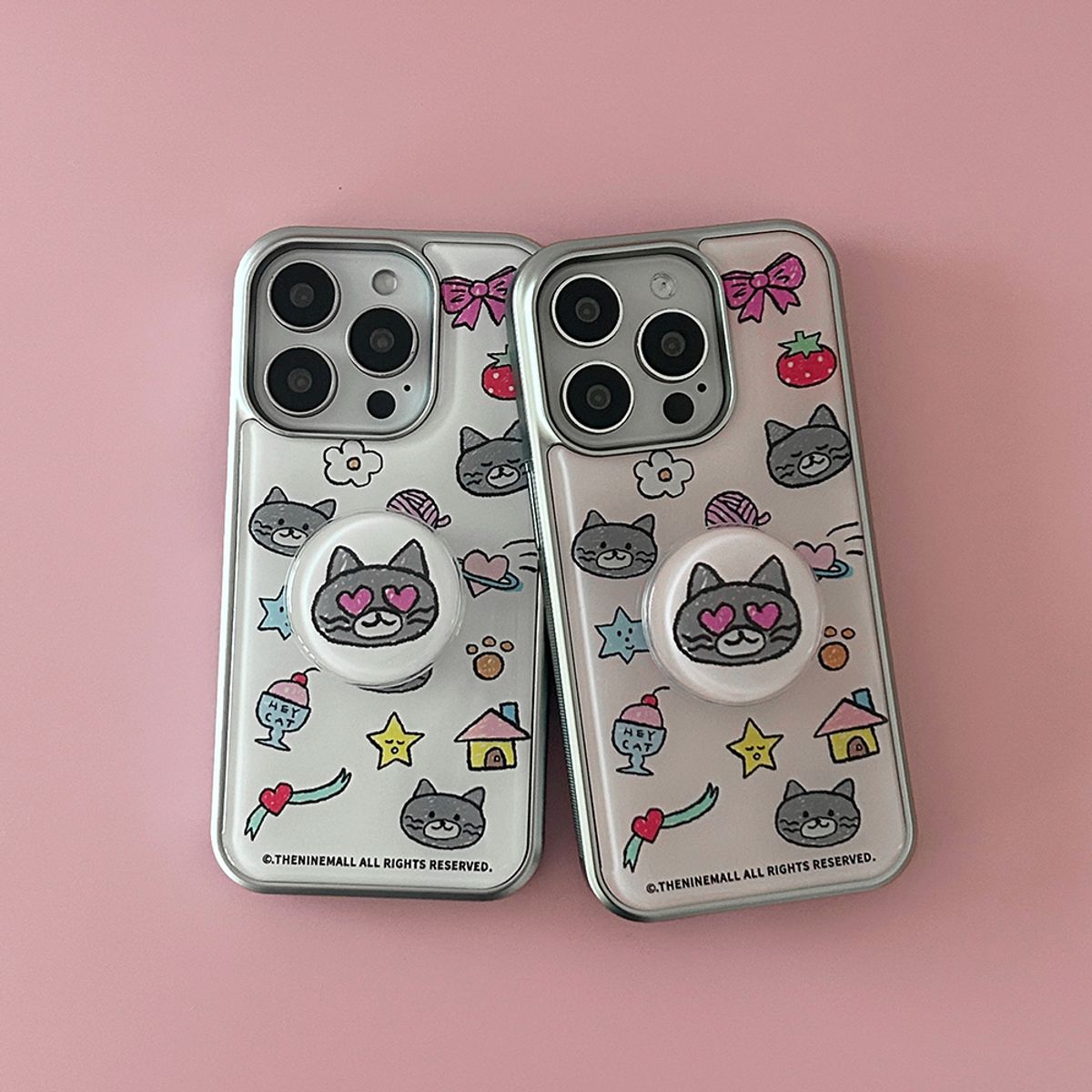더나인몰(THE NINEMALL) doodle hey cat pattern [실버 에폭시 범퍼케이스]