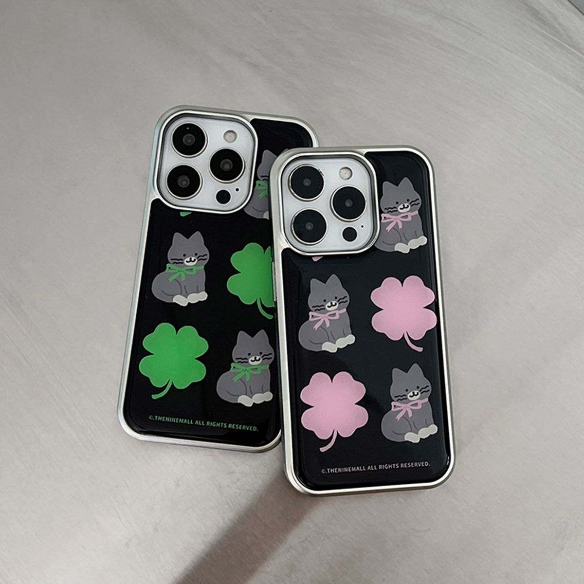 더나인몰(THE NINEMALL) clover hey cat pattern [실버 에폭시 범퍼케이스]