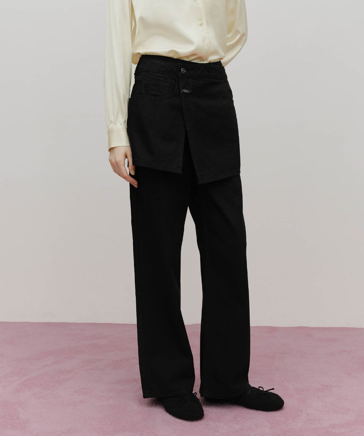 마리떼 프랑소와 저버(MARITHÉ + FRANҪOIS GIRBAUD) W SKIRT LAYERED DENIM PANTS black