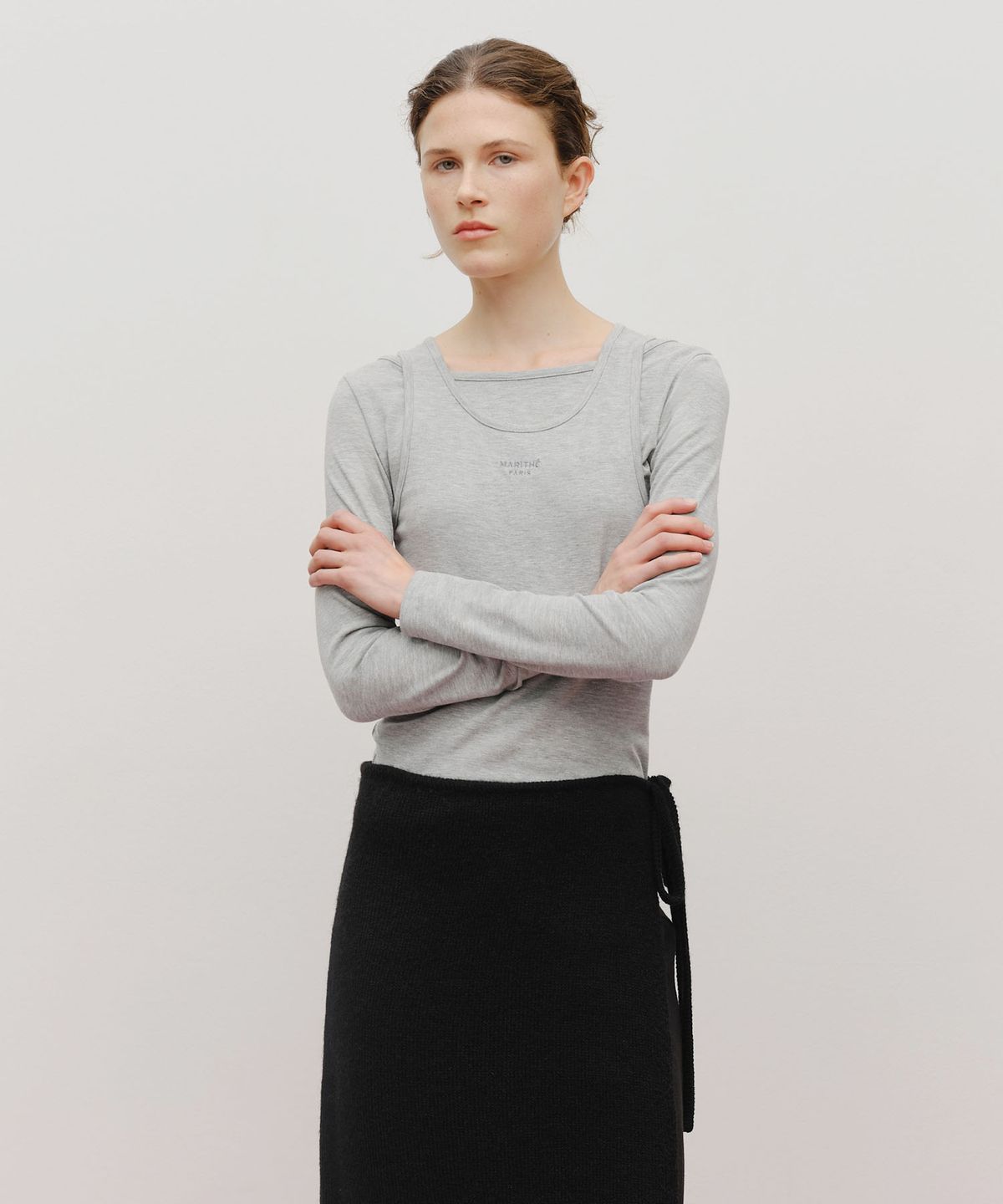 마리떼 프랑소와 저버(MARITHÉ + FRANҪOIS GIRBAUD) W LAYERED JERSEY LONG SLEEVE light heather gray