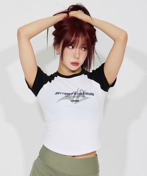 우먼스 래글런 스탬프 로고 반팔 티셔츠_화이트