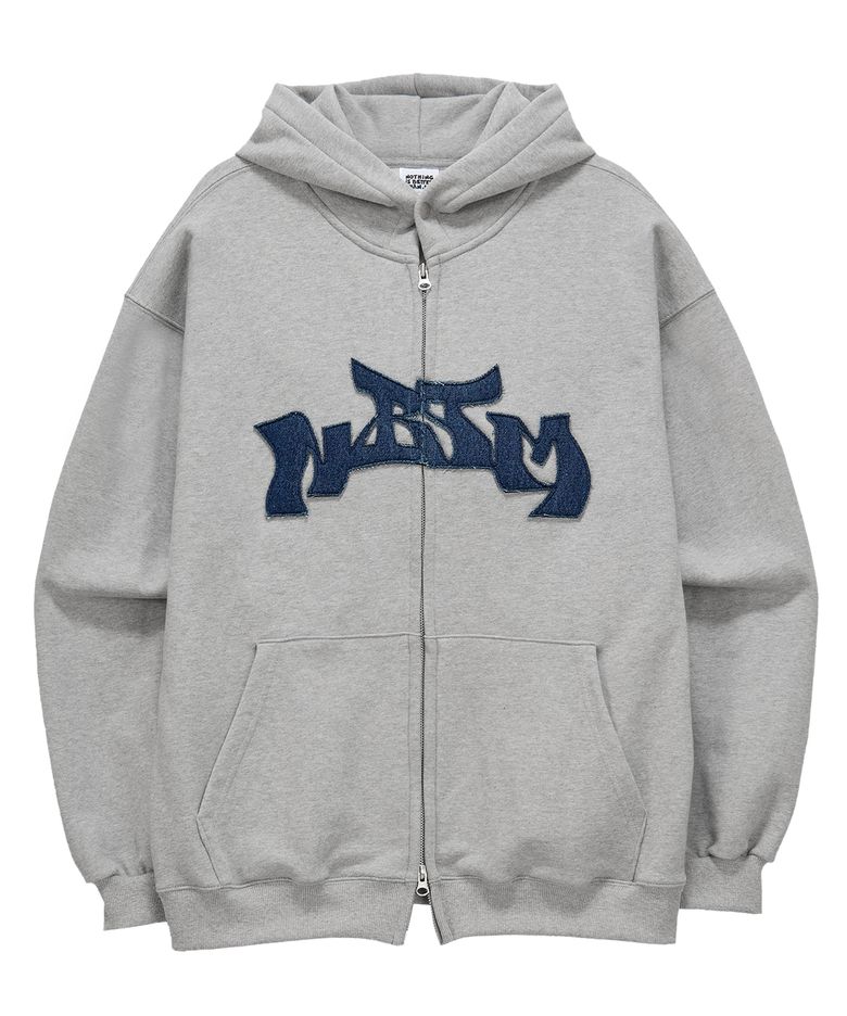 LOGO DENIM HOODIE ZIP-UP_melange grey