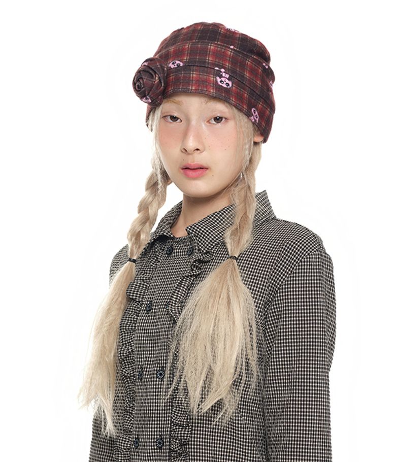 Corsage Checked Beanie_brown