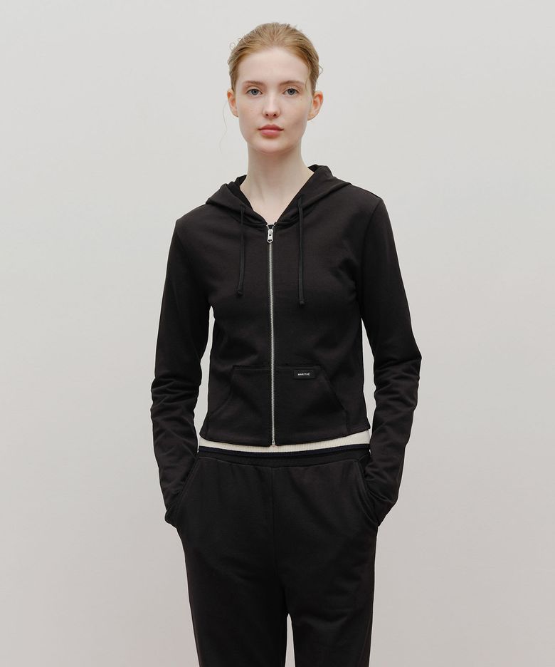 W SLIM FIT CROP HOODIE ZIPUP black