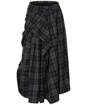 Asymmetrical Draped Layered Long Skirt (FL-256_Checked)