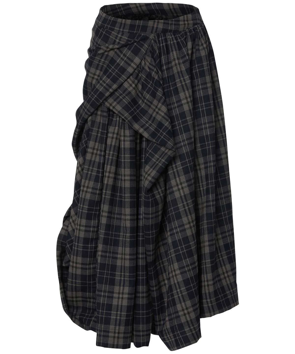 플레어업(FLAREUP) Asymmetrical Draped Layered Long Skirt (FL-256_Checked)