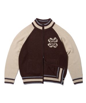 AECA RAGLAN COLOR BLOCK ZIP UP KNIT-BROWN