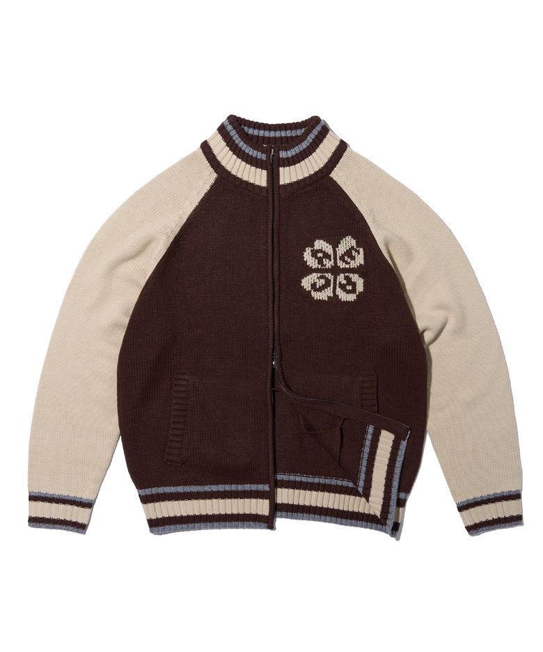 AECA RAGLAN COLOR BLOCK ZIP UP KNIT-BROWN