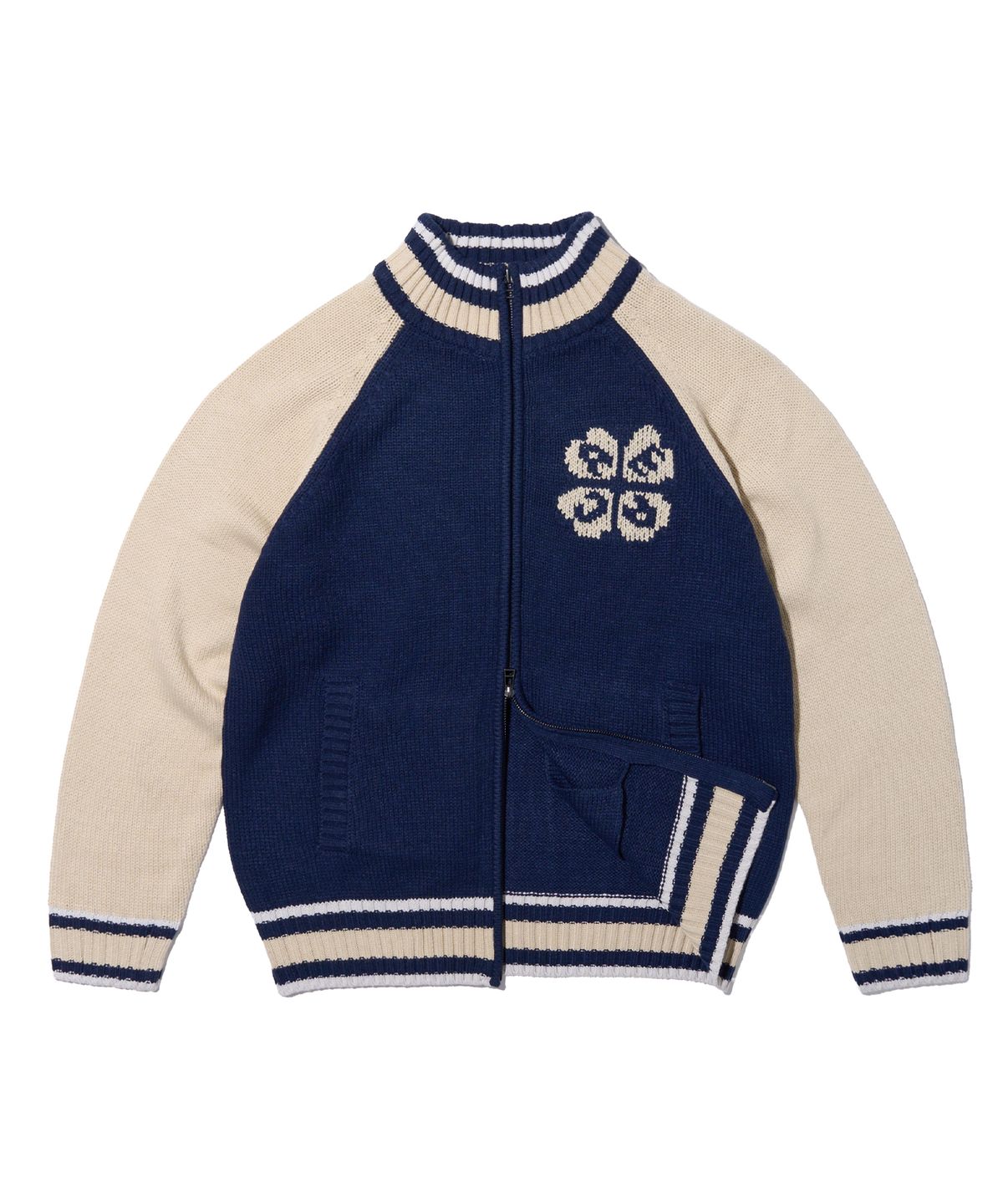 에이카화이트(AECA) AECA RAGLAN COLOR BLOCK ZIP UP KNIT-NAVY