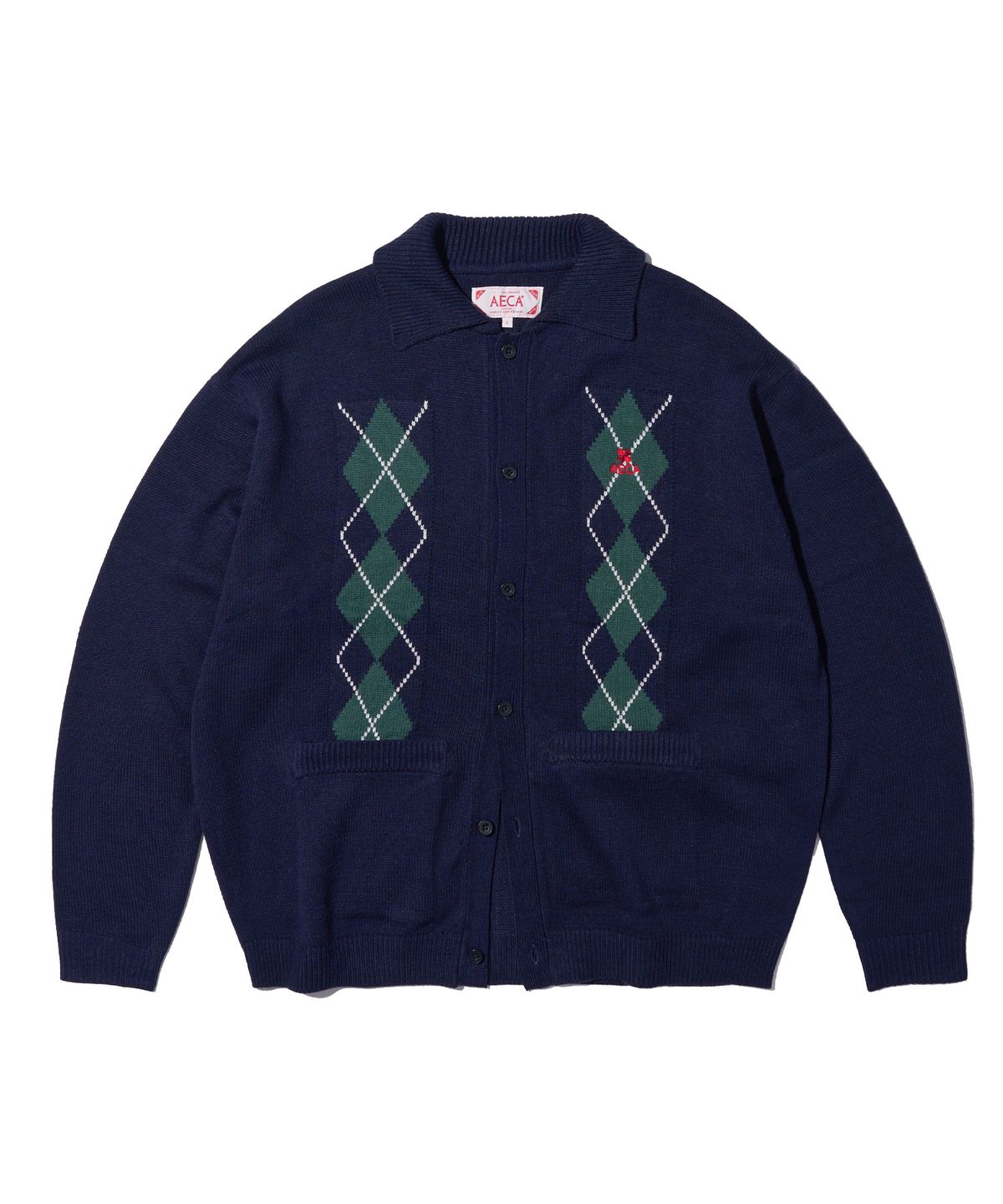 에이카화이트(AECA) AECA ARGYLE COLLAR CARDIGAN-NAVY