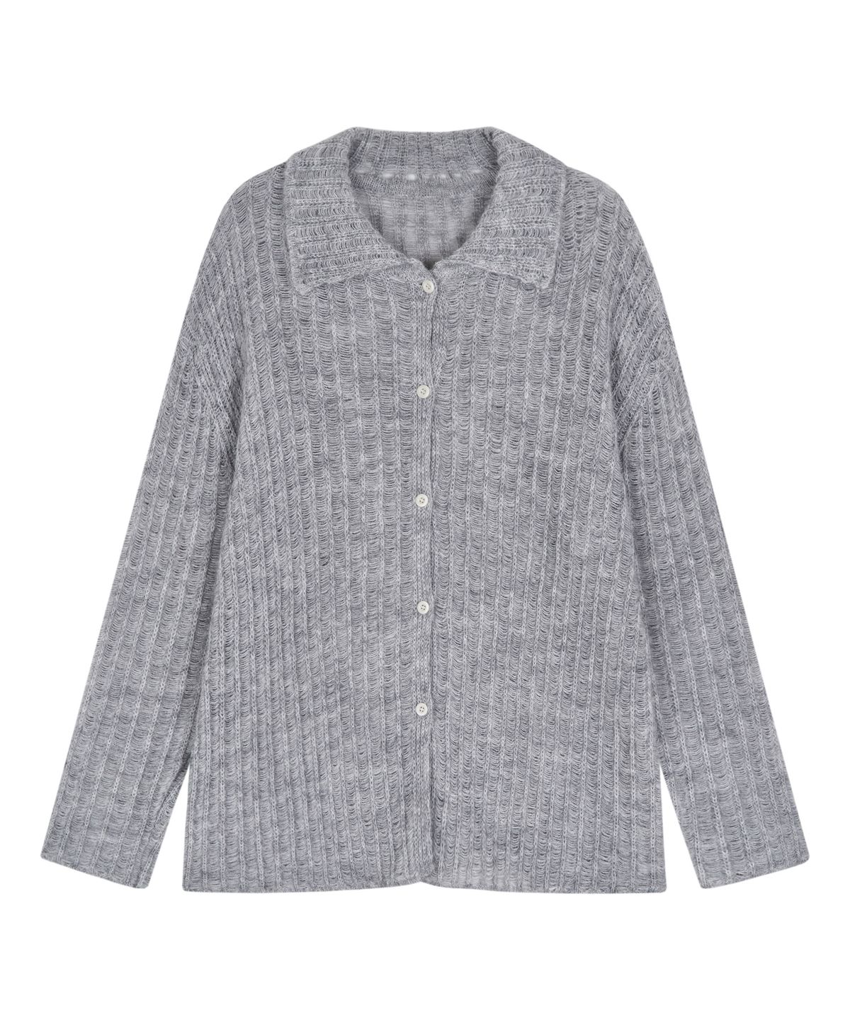 네이키드서프클럽(NAKED SURF CLUB) 시어 골지 카라 니트 롱 가디건 (Grey)