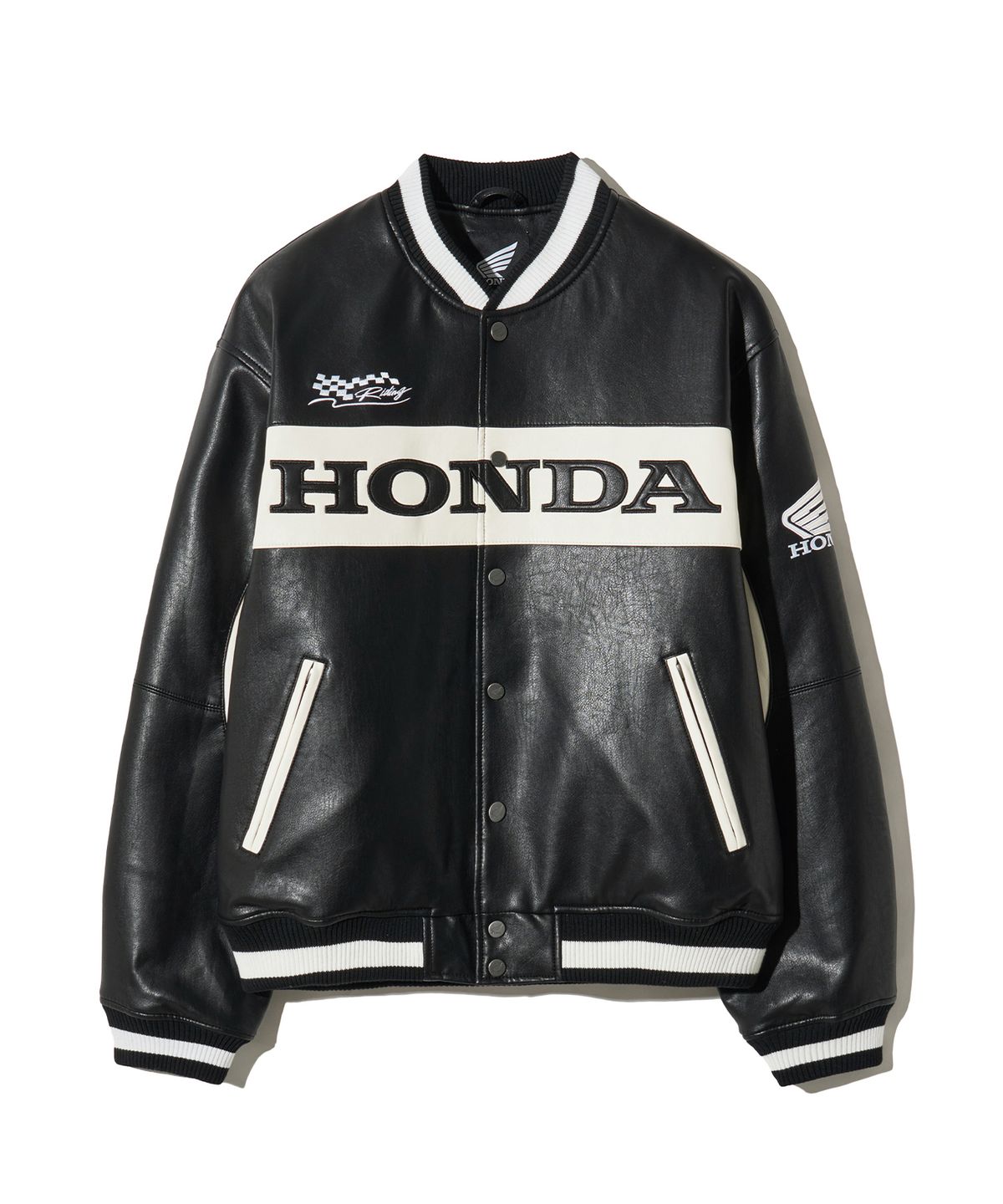 핍스 모터사이클(PHYPS MOTORCYCLE) Wappen Leather Varsity Jacket_Black