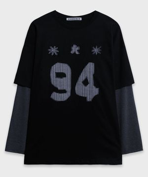 나인티포 아플리케 반팔 레이어드티 네이비