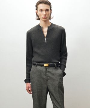 리브드 집업 니트 (다크그레이)