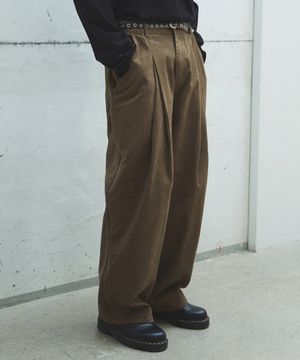 958 투턱 와이드 코튼 팬츠 - 연브라운