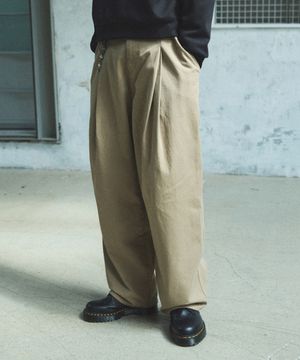 958 투턱 와이드 코튼 팬츠 - 탄베이지