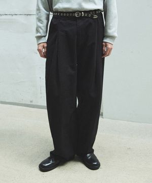 958 투턱 와이드 코튼 팬츠 - 블랙