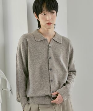 남녀공용 포실니트 카라가디건 [다크 베이지]_ZF4SW093
