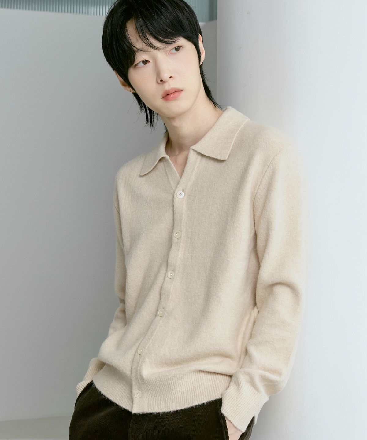 210에디트(210EDIT) 남녀공용 포실니트 카라가디건 [버터]_ZF4SW093