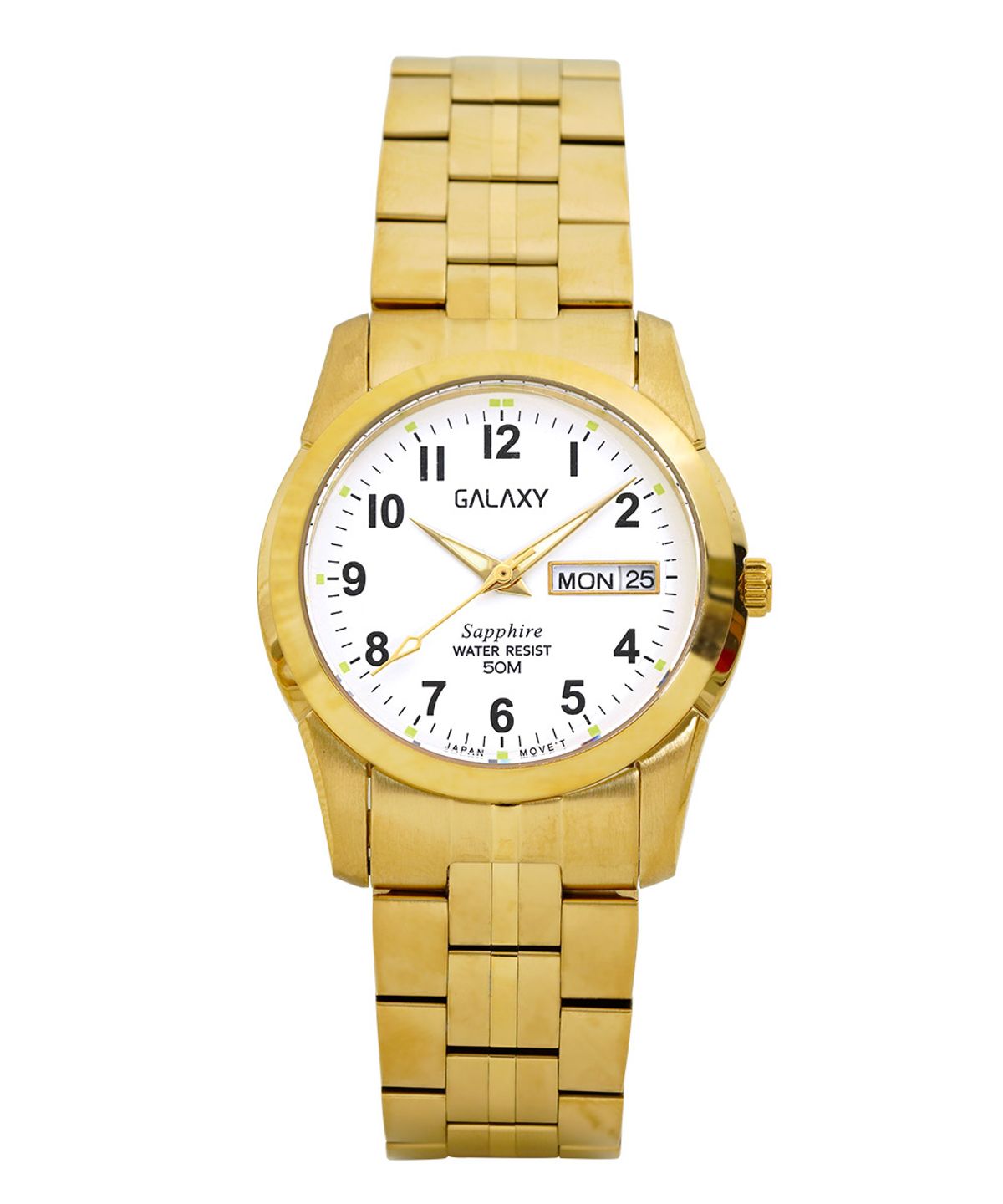 갤럭시(GALAXY) 5기압 남성 골드컬러 숫자 인덱스 메탈손목시계 QA9012MC-1