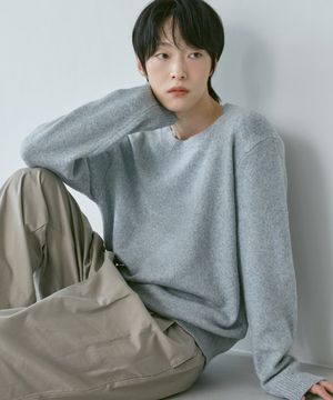 남녀공용 멀티컬러 라운드 니트 [멜란 블루]_ZF4SW082