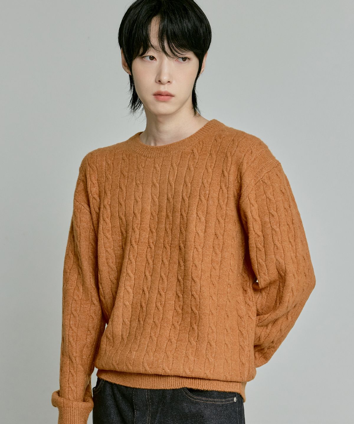 210에디트(210EDIT) 포실니트 케이블 라운드 니트 [오렌지]_ZF4SW094