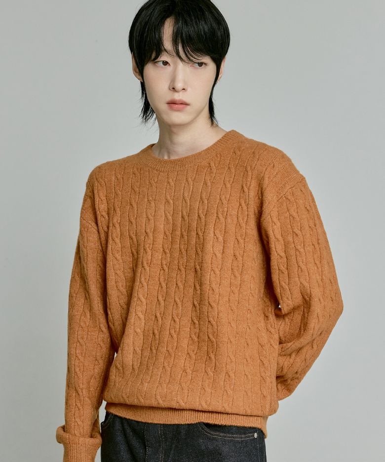 포실니트 케이블 라운드 니트 [오렌지]_ZF4SW094