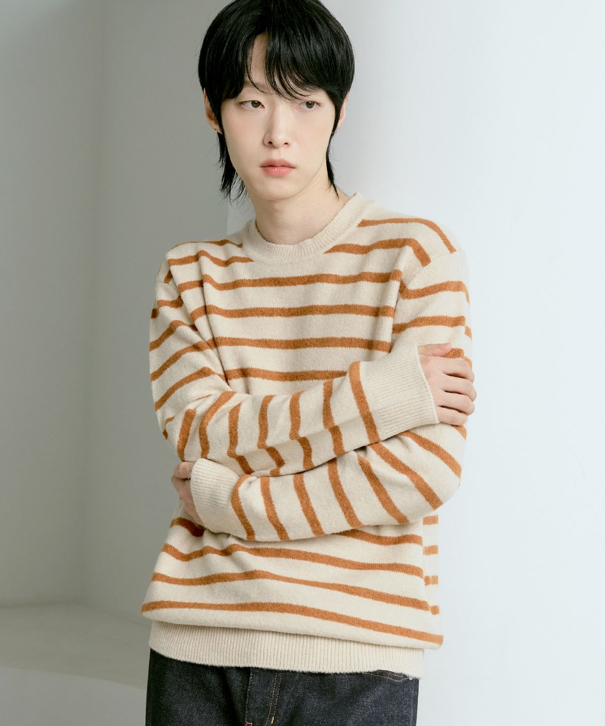 210에디트(210EDIT) 포실니트 스트라이프 니트 [버터]_ZF4SW083