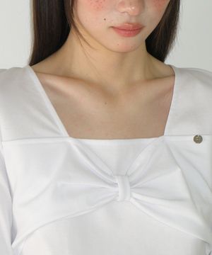 RIBBON KNOT SQUARE NECK LONG SLEEVE WHITE